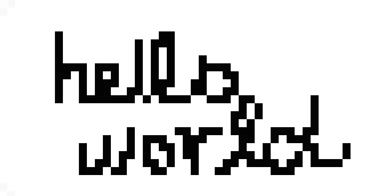A pixelated 'hello world' in script
